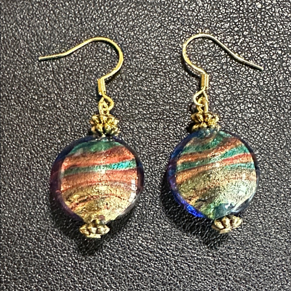 Murano Glass Multicolor Gold Tone Drop Earrings